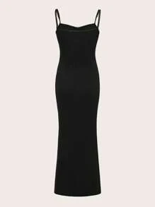 SHEIN EZwear Chất rắn Nếp gấp Phần Ngực Váy Dây - màu đen - Xem 2