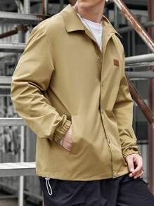 Manfinity Homme Men 1pc Letter Patched Button Up Shirt - Khaki - View 4