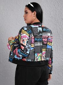 SHEIN EZwear Áo khoác bomber trễ vai hình cộng & khẩu hiệu đồ họa - Nhiều màu - Xem 2