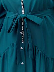 Mulvari 大碼拼接邊腰帶襯衫洋裝 - 水鴨藍 - 查看 7