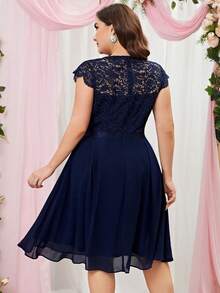 MIUSOL Plus Guipure Lace Insert A-Line Chiffon Cocktail Dress