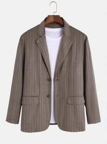 Manfinity Mode Men Striped Print Lapel Neck Blazer Without Tee - Coffee Brown - View 1