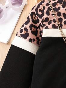 SHEIN 女小童豹紋印花撞色運動衫 - 黑色 - 查看 4