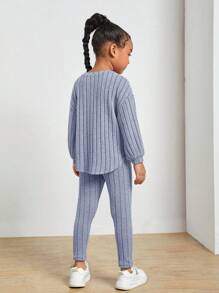 SHEIN Young Girl Drop Shoulder Ribbed Knit Tee & Leggings