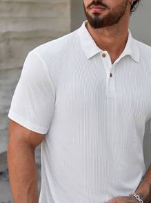 GENTILAND Men Solid Polo Shirt, Plain Half Button Shirt, For Vacation, Husband - White - View 4