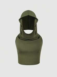 EgrlEra Chất rắn Mặt trước xếp ly dọc áo có mũ Áo - xanh quân đội - Xem 1