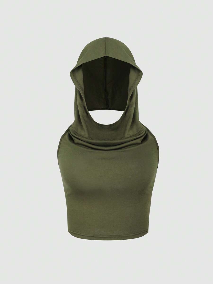 EgrlEra Chất rắn Mặt trước xếp ly dọc áo có mũ Áo - xanh quân đội - Xem 1