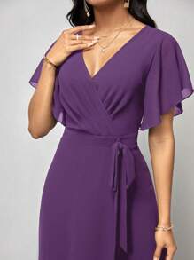 SHEIN Clasi Butterfly Sleeve Wrap Belted Jumpsuit