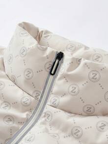 男士满版印花拉链夹棉大衣 - 卡其色 - 查看 4