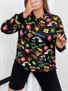 SHEIN Qutie Plus Size Letter Graphic Drop Shoulder Sweatshirt - Black - View 8