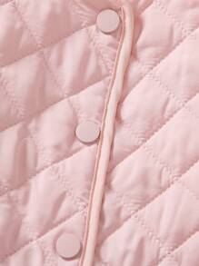 SHEIN Young Girl Solid Button Front Quilted Dress & Solid Jacket - Baby Pink - View 3