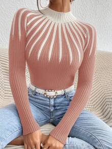 Mulvari Colorblock Mock Neck Raglan Sleeve Sweater - Dusty Pink - View 1