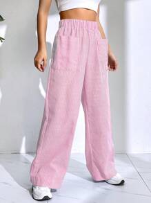 SHEIN EZwear Striped Print Wide Leg Pants - Multicolor - View 5