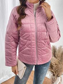 SHEIN LUNE Áo khoác đệm vai thả khóa kéo - Bụi hồng - Xem 5