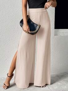 Firerie Split Thigh Wide Leg Pants - Apricot - View 5
