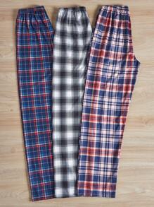 3件套格子印花蝴蝶结前开襟睡衣裤，秋冬服装 - 彩色 - 查看 2