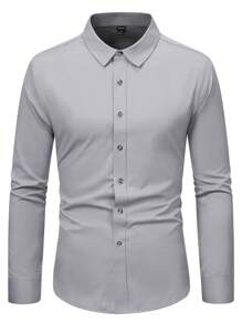 Calvornis Hombres Camisa unicolor con botón - Gris Claro - Ver 5