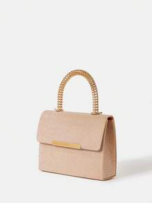 SHEIN Belle de mujeres unicolor con diseño metal vuelta Funda cuadrado Bolso de mano - Champán - Ver 2