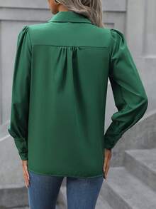 SHEIN Privé Solid Button Front Shirt - Green - View 2