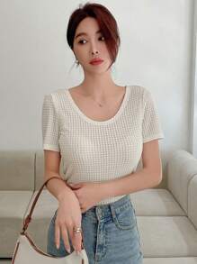 DAZY Twist Back Waffle Knit Crop Tee - White - View 5