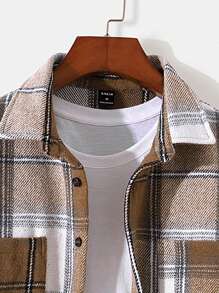 Manfinity Homme Men Plaid Dual Pocket Overcoat Without Tee - Khaki - View 4