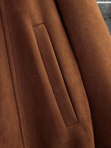 Manfinity Homme 男式翻盖细节绒面革拉链夹克，纯色，长袖，休闲，工作，工装，朋友 - 棕色 - 查看 5