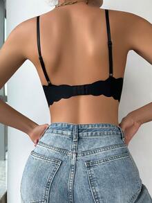 Scallop Trim Underwire Bra - Black - View 2