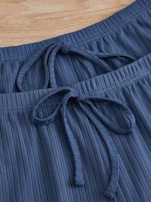 SHEIN Lace Trim Cami Top & Shorts & Pants PJ Set / Pajama Set - Blue - View 7