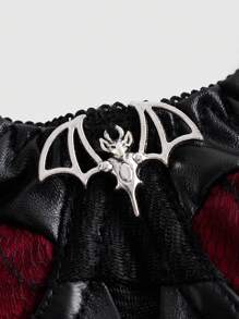 ROMWE Grunge Punk Color-Block Lace Up Front Mesh Sexy Longline Bra - Burgundy - View 3