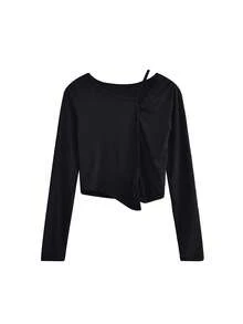 Solid Asymmetrical Tee - Black - View 3