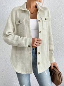 SHEIN Essnce Flap Pocket Drop Shoulder Coat - White - View 5