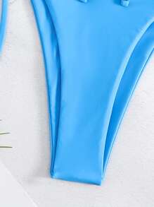 Swim Basics Summer Beach Tie Front Bandeau Tie Side Bikini Set - Baby Blue - View 3