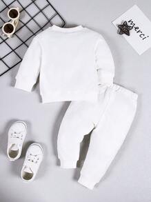 Baby Boy Cartoon & Letter Graphic Sweatshirt & Sweatpants - White - View 2