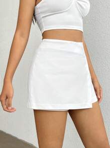 SHEIN EZwear 高腰圍裹下擺裙裤 - 白色 - 查看 4