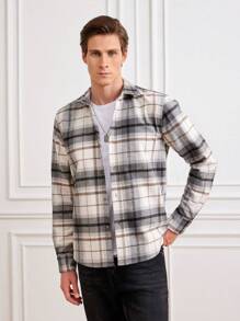 RueChic Men Plaid Print Button Front Shacket - Multicolor - View 1