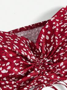 Soleia All Over Print Knotted Bardot Top & Skirt Set - Burgundy - View 5