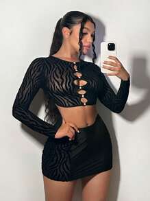 SHEIN SXY Sọc Ngựa vằn Cắt ra Top Cây trồng & Váy bodycon - màu đen - Xem 1