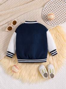 Đứa bé trai Khối màu Nút phía trước Áo khoác - Màu xanh hải quân - Xem 2