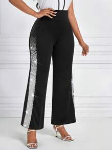 SHEIN Lady Contrast Sequin Wide Leg Pants