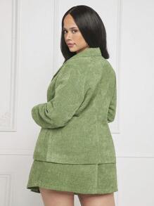 SHEIN SXY Plus Lapel Neck Blazer & Pleated Skirt - Green - View 2