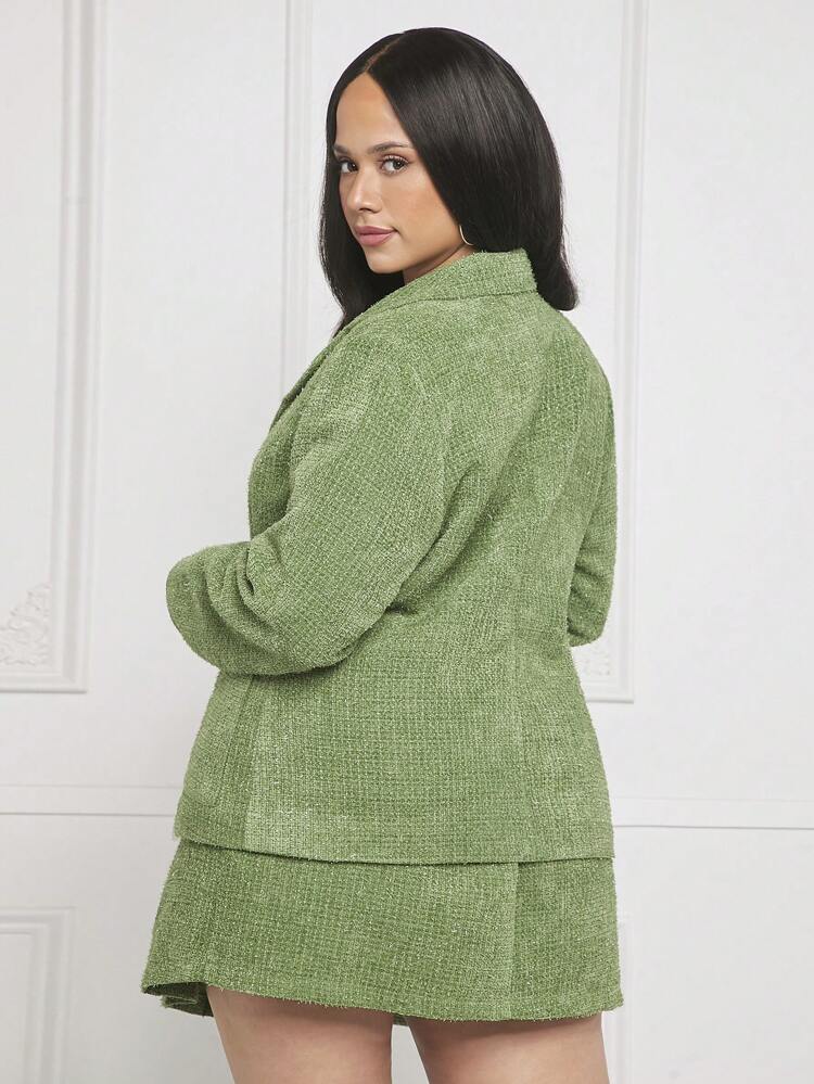 Plus Lapel Neck Blazer & Pleated Skirt