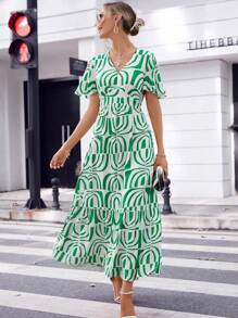SHEIN Privé In Toàn bộ Cổ v Đầm - Nhiều màu - Xem 6