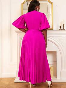 Plus Cut Out Front Pleated Hem Dress - Hot Pink - View 3
