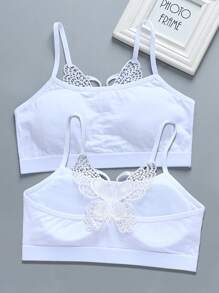 青少年女孩2入組蕾絲拼接吊帶內衣 - 白色 - 查看 1