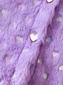 Baby Girl Solid Button Front Hooded Fluffy Coat Without Sweater - Mauve Purple - View 3