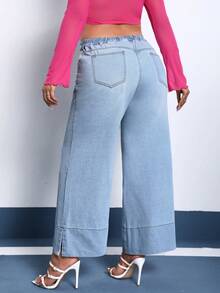 SHEIN Essnce Hơn Cao eo quần ống rộng Quần jean - Màu xanh lam - Xem 2