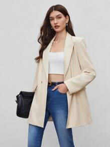 BizChic 西裝領雙排釦西裝外套 - 卡其色 - 查看 1