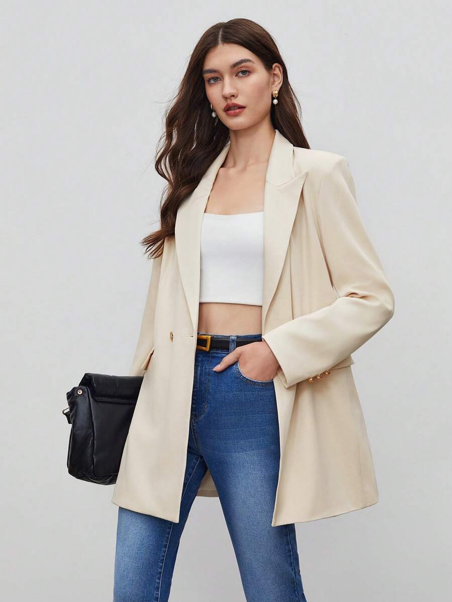 BizChic 西裝領雙排釦西裝外套 - 卡其色 - 查看 1
