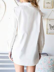 Astylish Guipure Lace Insert Shirt - White - View 2