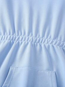 SHEIN 女小童袋鼠口袋連帽洋裝 - 淺藍色 - 查看 3